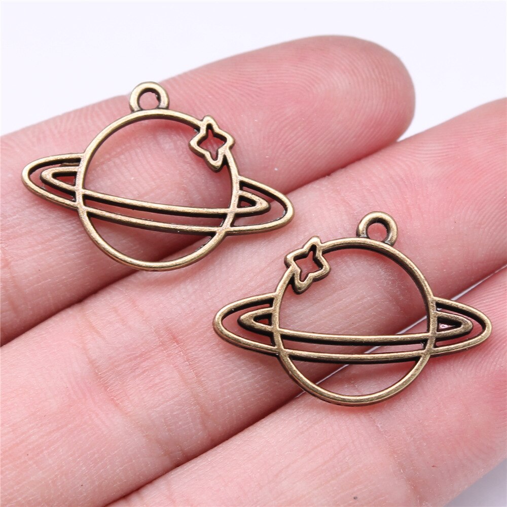 20pcs Saturn Planet Spark Star Solar System Saturn Universe Planet Charms For Jewelry Making: 27x19mm-Bronze