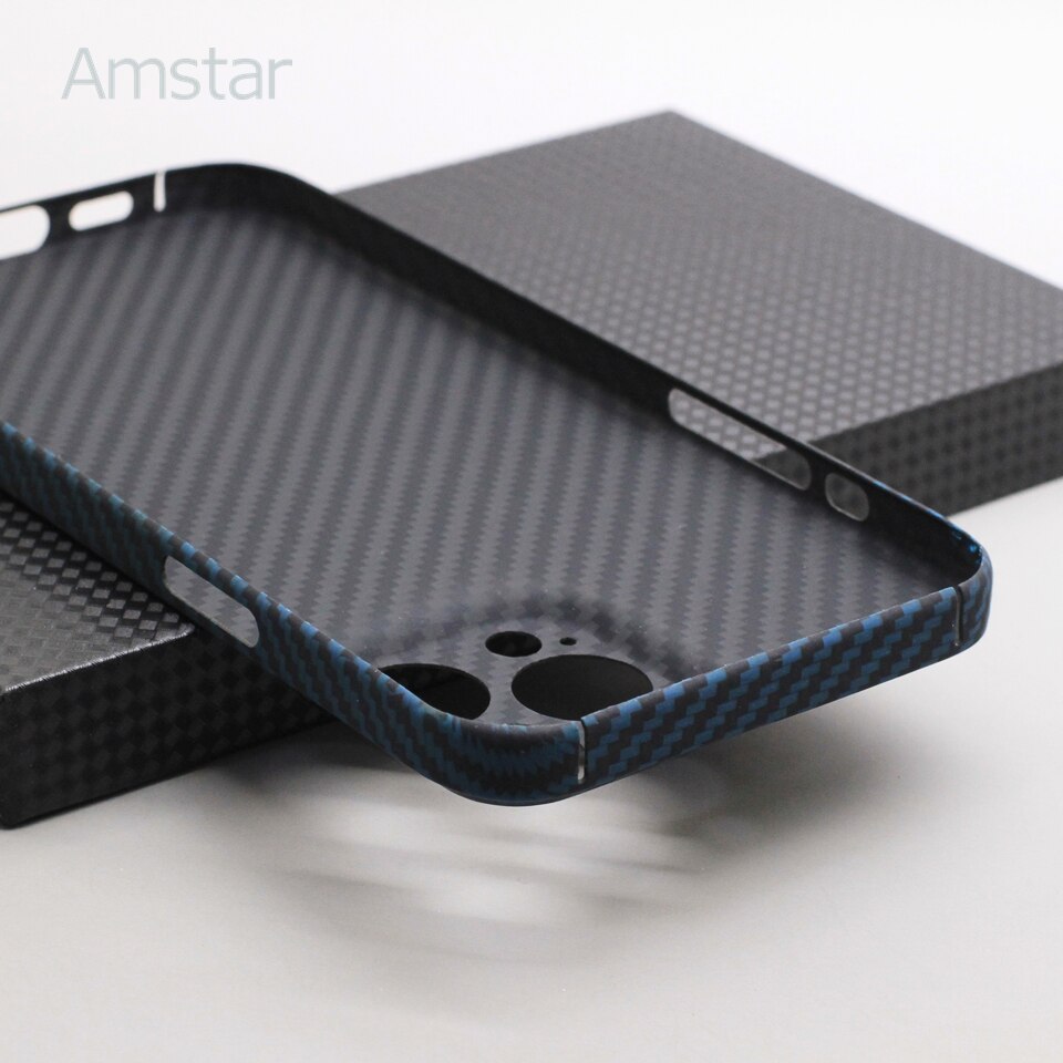 Amstar Blauw-Zwart Carbon Lens Wrap Telefoon Case Voor Iphone 13 Pro Max 13 Pro Ultra-Dunne Aramid Fiber Hard Cover