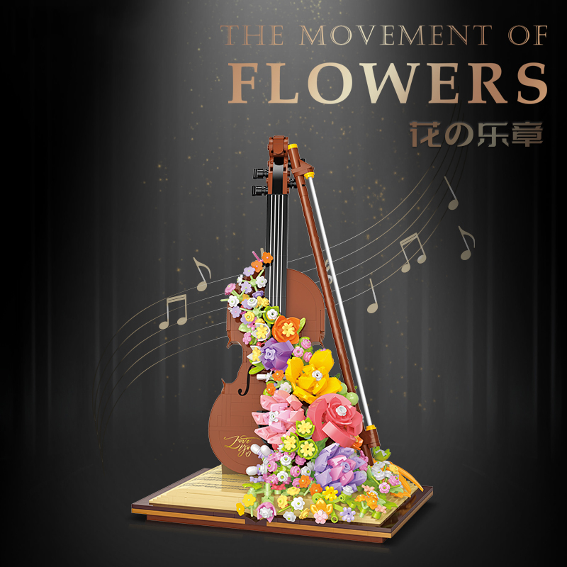 DIY Decorations Violin&Piano Flowers Small Particle Building Blocks Models Assembly Toys Valentine's Day