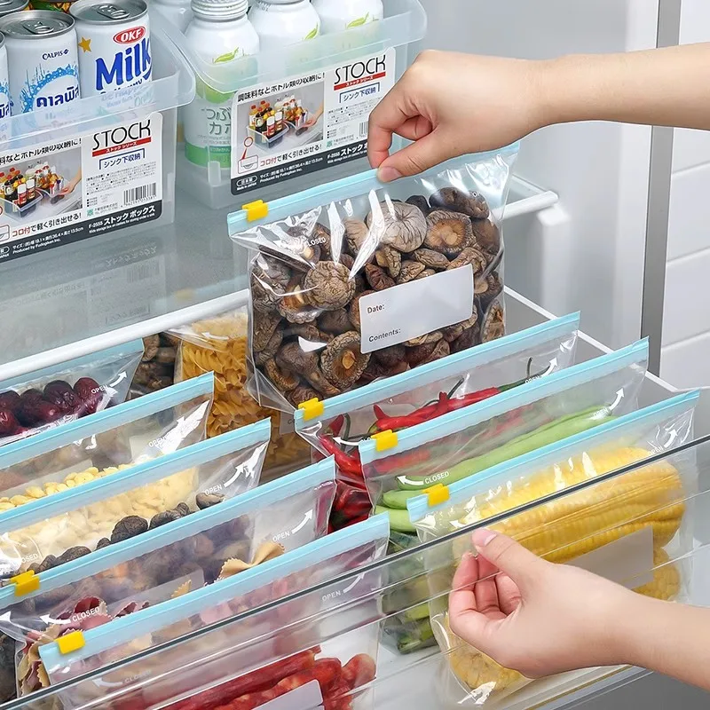 Sacs de conservation des aliments réutilisables, sac Transparent scellé à fermeture éclair pour réfrigérateur de cuisine, sac frais à fermeture éclair, conteneurs de scellage en plastique pour Camping