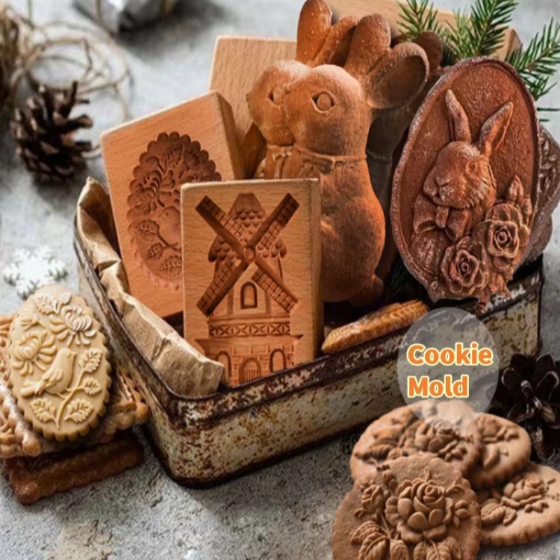 Wooden Cookie Molds Cookie Wooden Gingerbread Cookie Moulds Press 3D Cake Embossing Baking Mold Pumkin Cutter Bakery Gadgets
