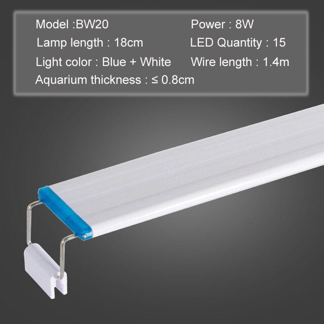 Super Slim Bright Aquarium LED Light Fish Tank Waterproof Bright Clip Lamp Blue White LED Display Screen 18-75cm for Plants 220v: Blue white 20