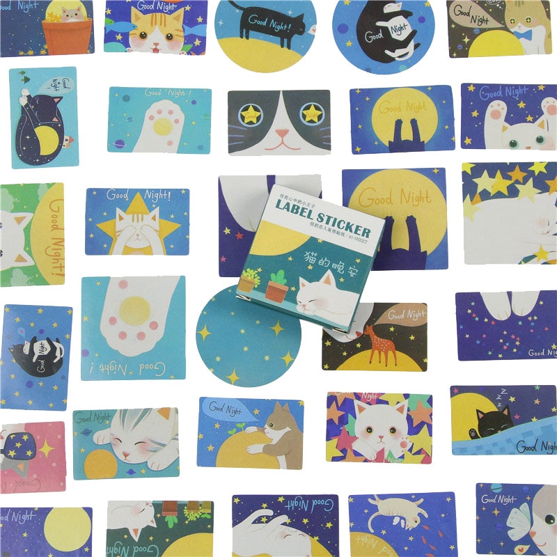 40 Stks/doos Kat Night Mini Papier Sticker Set Decoratie Diy Dagboek Scrapbooking Afdichting Sticker Kawaii Briefpapier