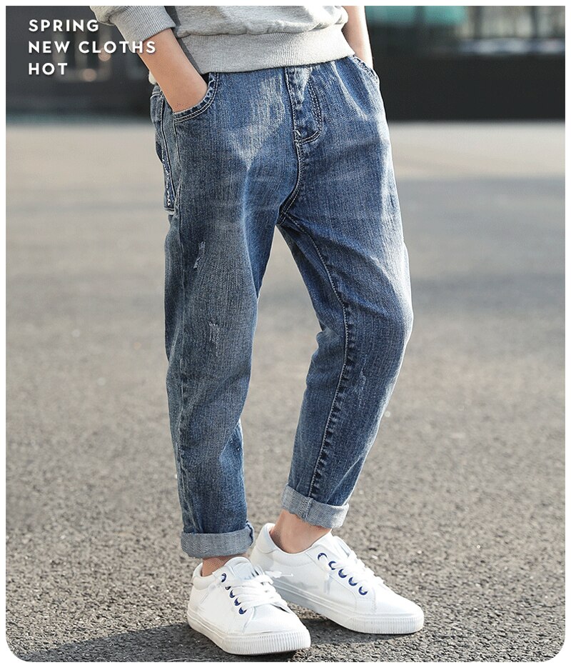 DIIMUU-pantalones vaqueros rectos para niños y adolescentes, Jeans sólidos informales de cintura media elástica, ropa ligera lavada, pantalones largos: 10-11T