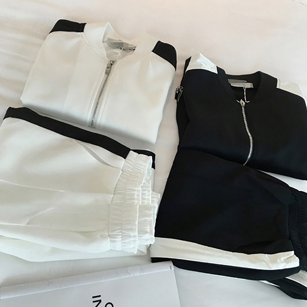 Traje casual de mujer ropa deportiva de manga larga dividida conjunto de 2 piezas pantalones largos traje de chándal Casual de mujer ropa deportiva # D