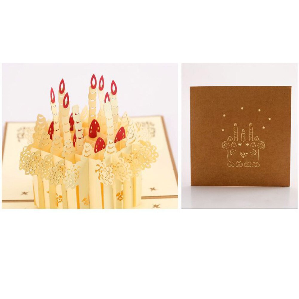 Handgemaakte 3D Gelukkige Verjaardag Cake Pop Up Wenskaart Voor Meisje Kinderen Vrouw Man Verjaardagstaart Postcard Vier