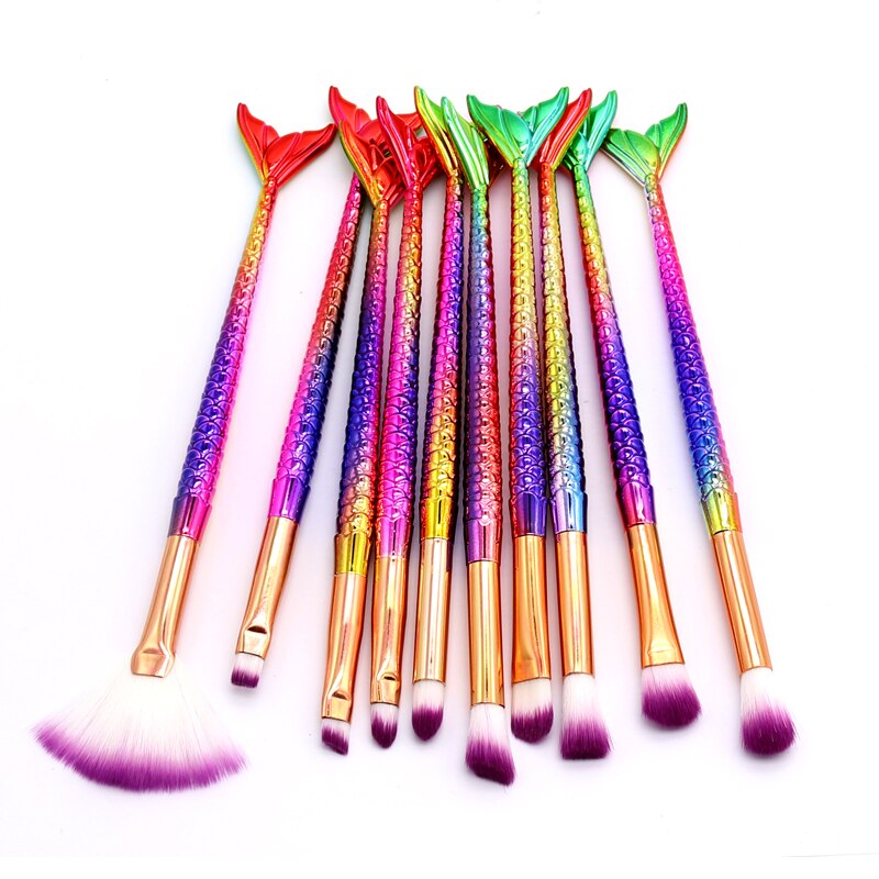 SinSo pinceau de maquillage sirène pinceaux de maquillage ensemble poudre Contour mélange Blush fard à paupières visage yeux cosmétique maquillage brosse trousse à outils: 10pcs Rainbow