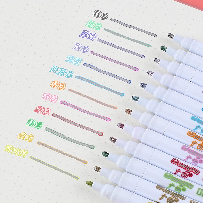 12 Magic Double Lines Art Markers Pen Out Line Pen Fine Liner Marker Fineliner Calligraphy Lettering Pen Color Scrapbooking Pens: 12 color 2.0mm tip