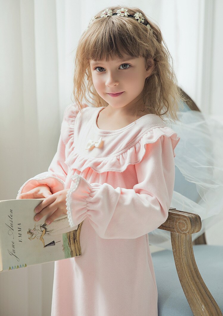 Vestido de dormir para bebé niña primavera otoño estilo palaciego volantes dulces camisones con estilo niños ropa linda de franela para el hogar ws164