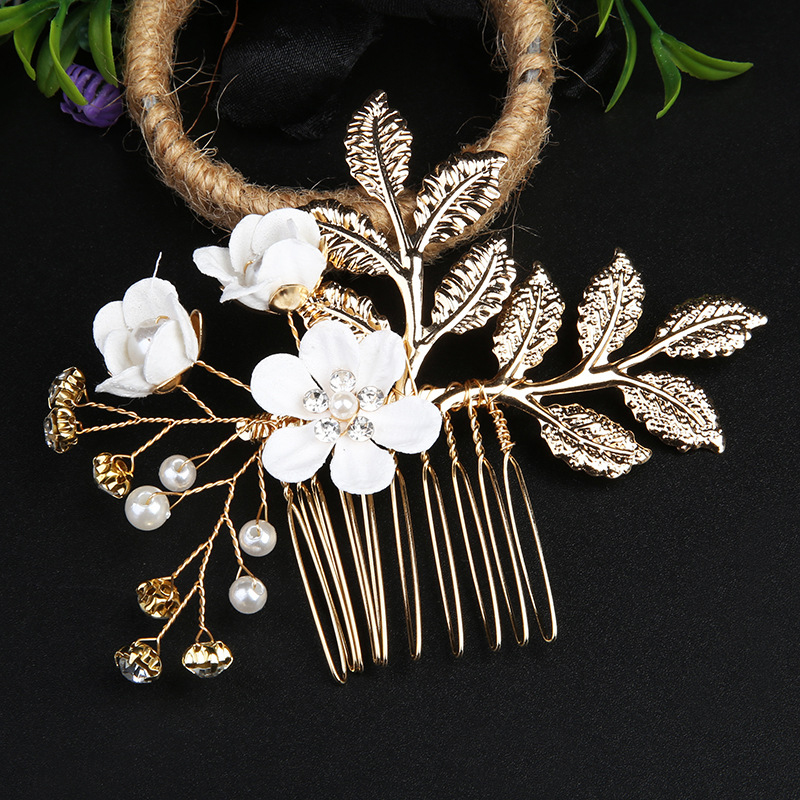 Nowy złoty liść kwiatowa do włosów grzebień spinka do włosów spinka do włosów Rhinestone Crystal Pearl kobiety eleganckie ślubne stroik Party biżuteria prezenty: 7
