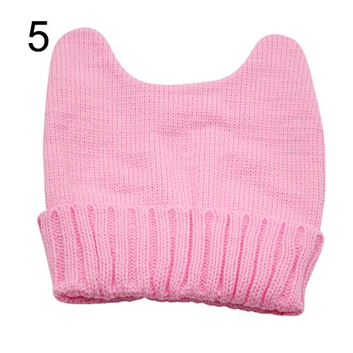 Vrouwen Girl Warm Winter Cat Ear Shape Gebreide Zachte Leuke Hoed Elastische Beanie Cap: Roze