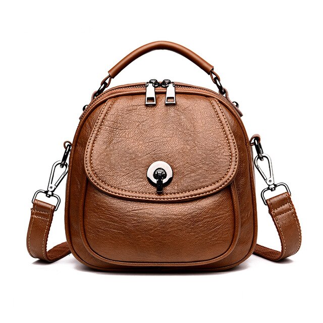 2019 multifunções Mochilas Para Meninas Mochila Feminina Estilo Preppy Mochilas de Couro Das Mulheres de Alta Qualidade Pequeno Bagpack Vindima: brown