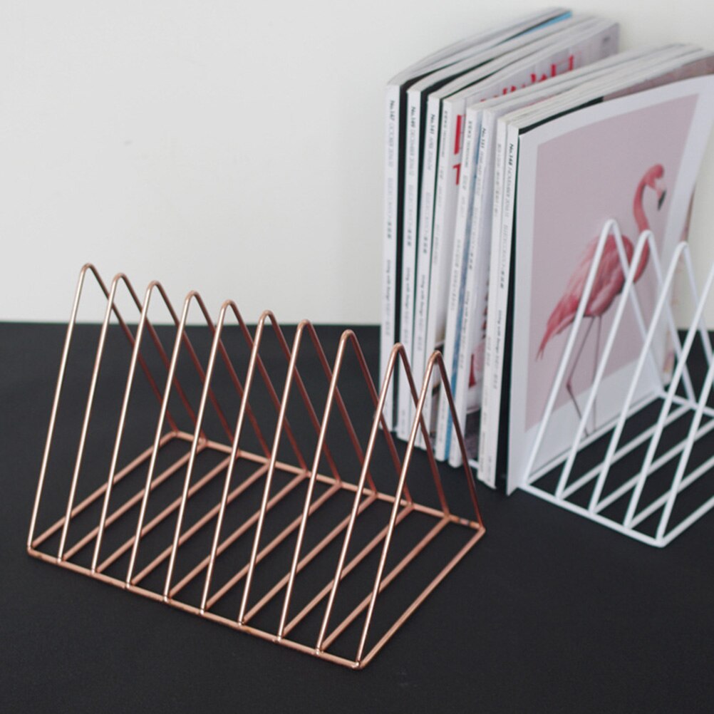 Triangular Book Holder Modern Unique Desktop Metal Wire Bookshelf Book Rack Magazine Rack for Home School Office