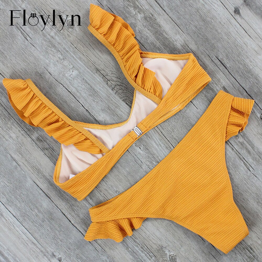 Floylyn Ruffle Strap Bikini Swimwear Vrouwen Push Vicedeal