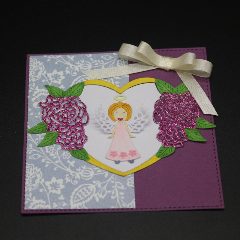 Matrice de découpe en métal | Cœur d'ange, cadre de feuille de fleur, pochoir pour bricolage Scrapbooking Album Photo, gaufrage décoratif, fabrication de cartes en papier