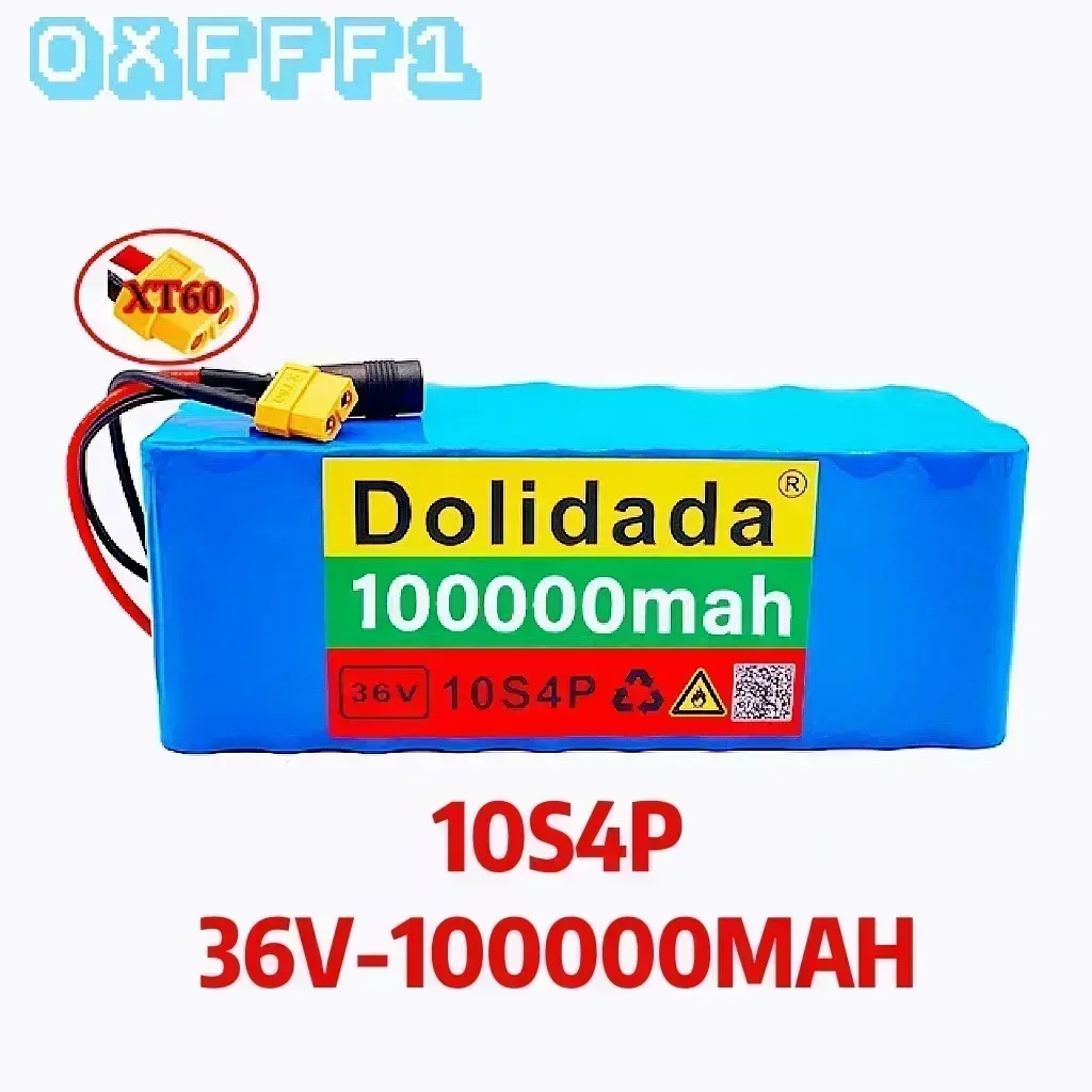 Lithiumbatterij 36V 10s4p 60000mAh- 200000 mah 18650 W voor fiets en elektrische scooter, grote capaciteit, met BMS XT60-stekker: WHITE