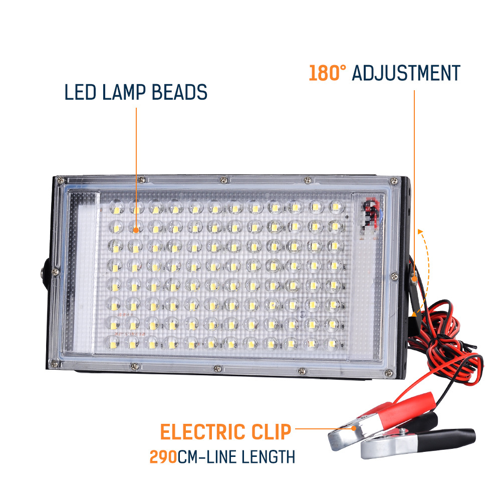 DC12V Led Flood Light 50W 100W Outdoor Floodlight Spotlight IP66 Waterproof Emergency Light Reflector Portable 12 Volt Led Light