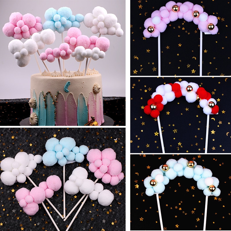 Flerfarvet bold skyer kage topper til fødselsdag dekoration baby shower jubilæum bagning forsyninger blå dessert kærlighed