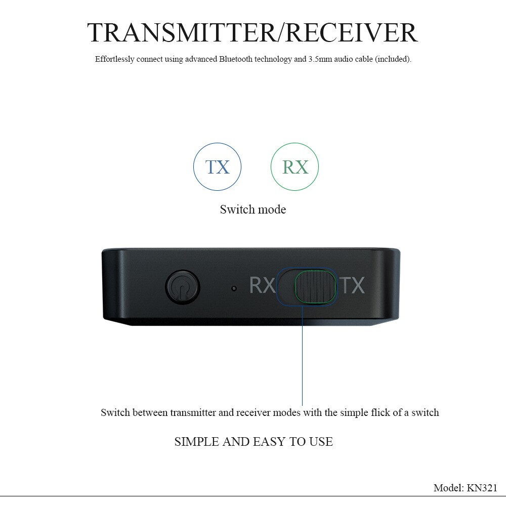 2 In1 Bluetooth 5.0 Audio Transmitter Receiver Adapter Portable Wireless Audio Transceiver RX/TX Mode for TV Car Computer