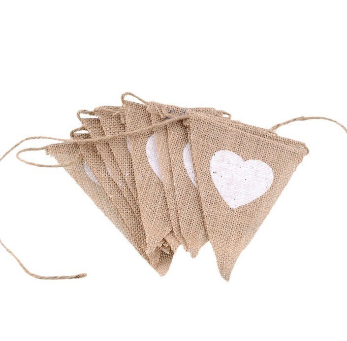 Europa och amerika julbröllopsfestdekorationer hjärta linnevimplar scenbakgrund hängande flagga 13 st