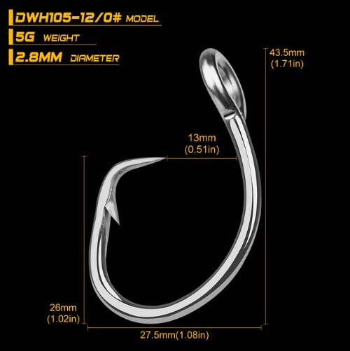 5pcs/lot Saltwater Jig Fishing Hook Circle Hook 11/0#-16/0# Stainless Steel Fishhook Pesca Anzol Carp Jigging Fishing Tackle: 12-0