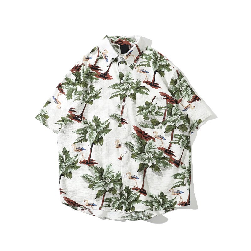 Mörk ikon blomma fullt tryck vintage skjorta kortärmad herr sommar hawaii skjortor streetwear toppar: Vit skjorta / Xxl