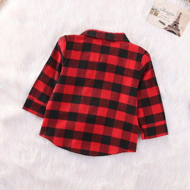 Baby Kids Boys Girls Shirt Long Sleeve Black Red Checks Plaid Tops Blouse Cotton Clothes Outfit Cute Autumn