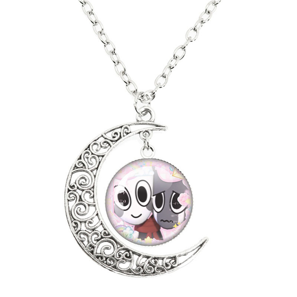 Juego de terror Goob Pebble Dandy's World collar lindo divertido Meme Kawaii cabujón de cristal colgante la luna collar joyería: Bronce antiguo plateado
