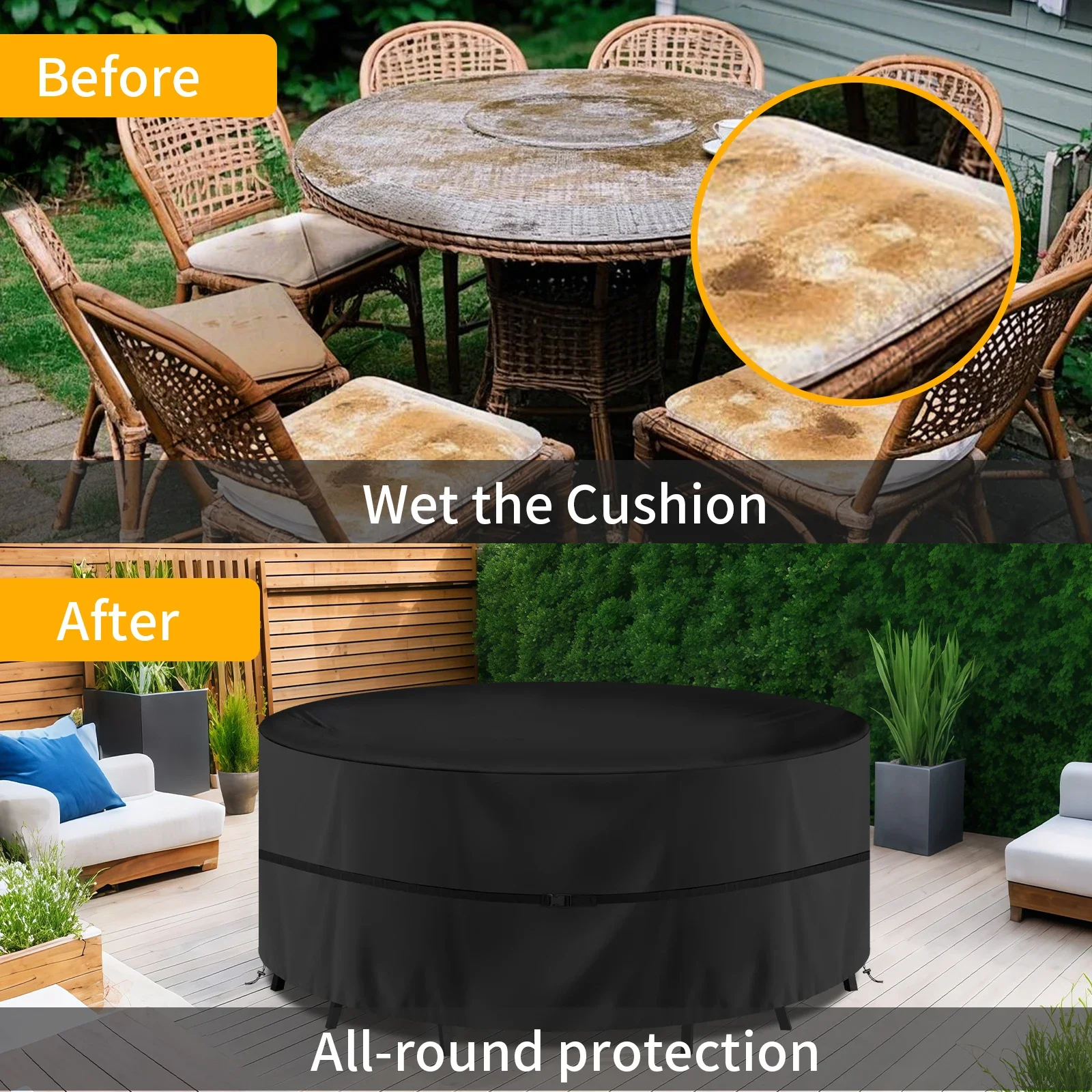 130-230cm couverture de meubles ronde extérieure 210D imperméable résistant aux intempéries Anti-UV résistant aux déchirures Oxford tissu Table chaises couvre