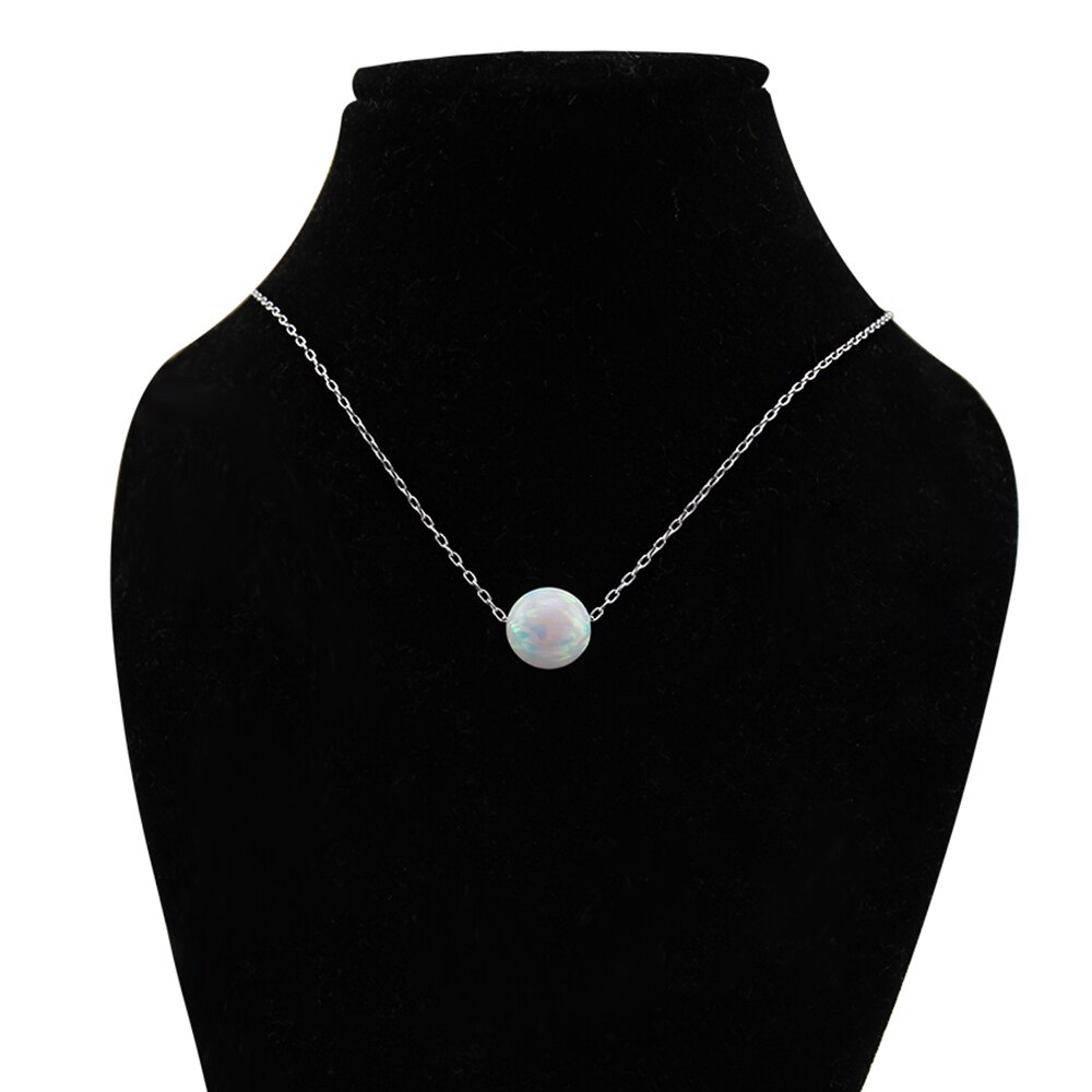 Halskette mit rundem Opal-anhänger, halskette mit weißem feueropal, Collier, 925 halsketten aus sterlingsilber, damenschmuck