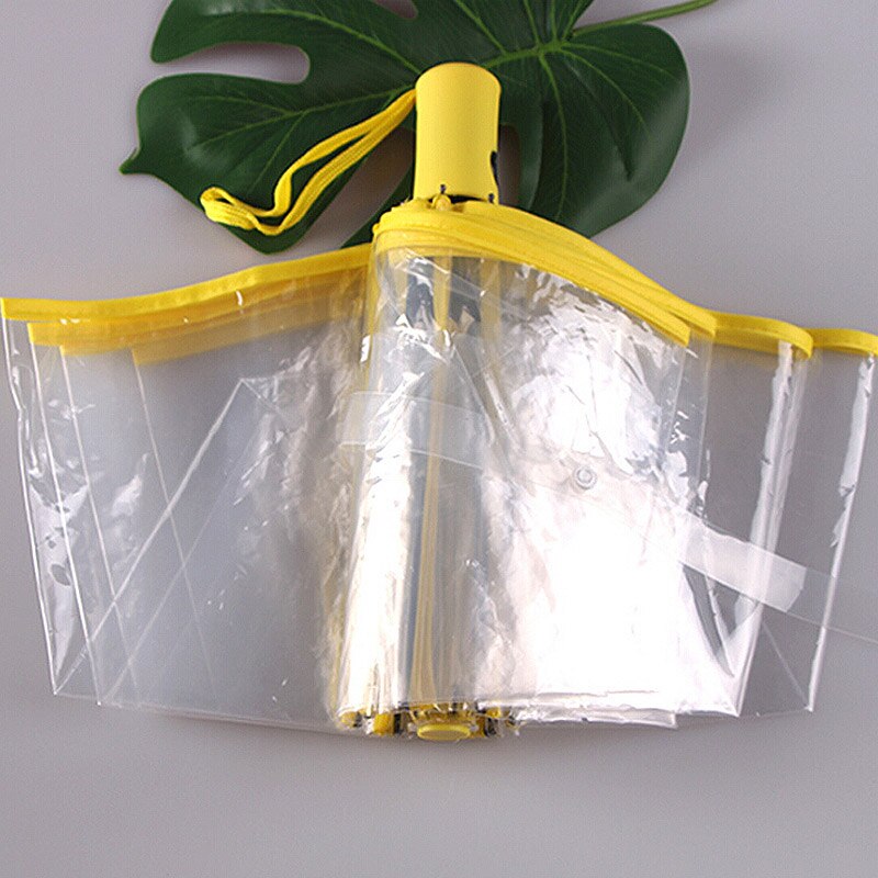 Automatisk gennemsigtig foldbar paraply vindbestandig foldning automatisk paraply regn sol auto vindtæt paraply: Gul