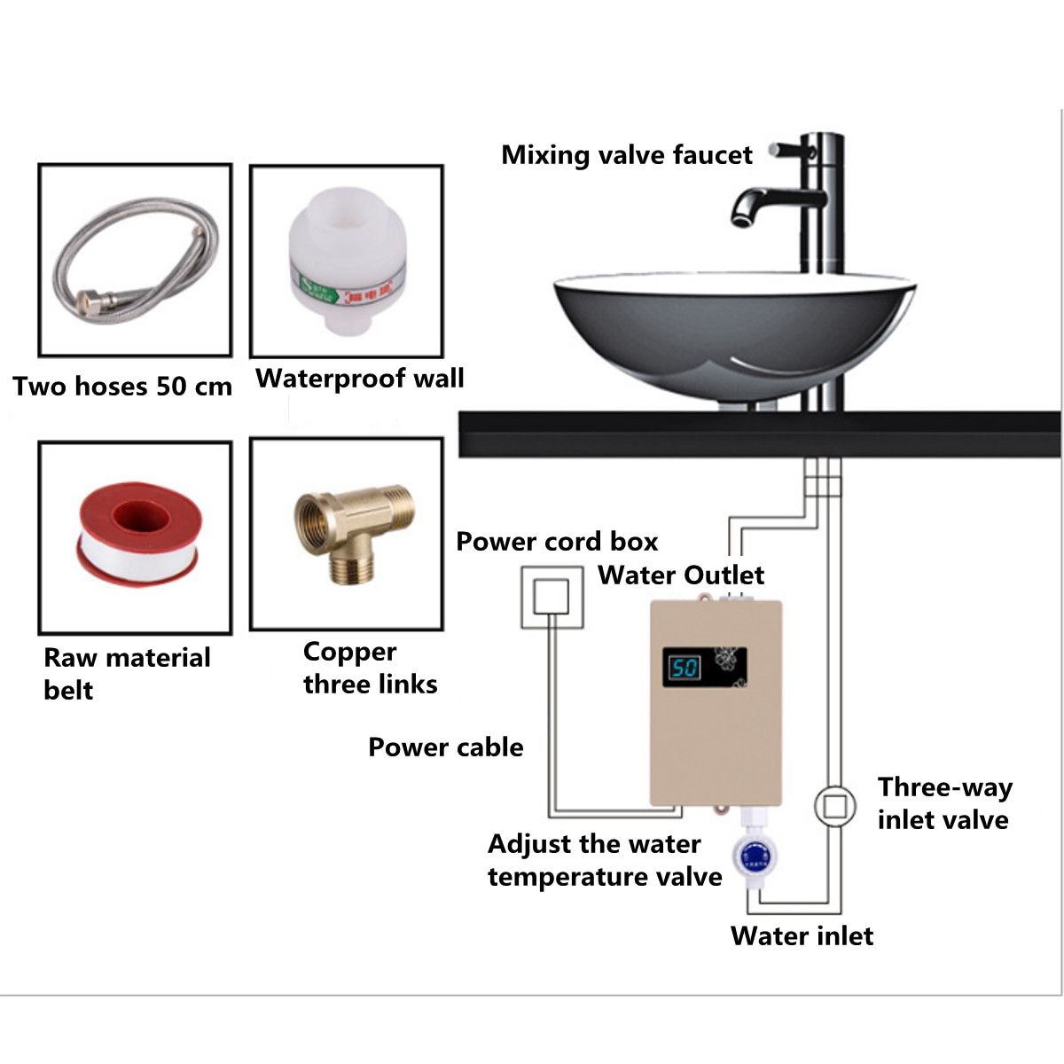 220V 3000W Elektrische Tankless Boiler Badkamer Keuken Instant Boiler Temperatuur Display Verwarming Douche Universele