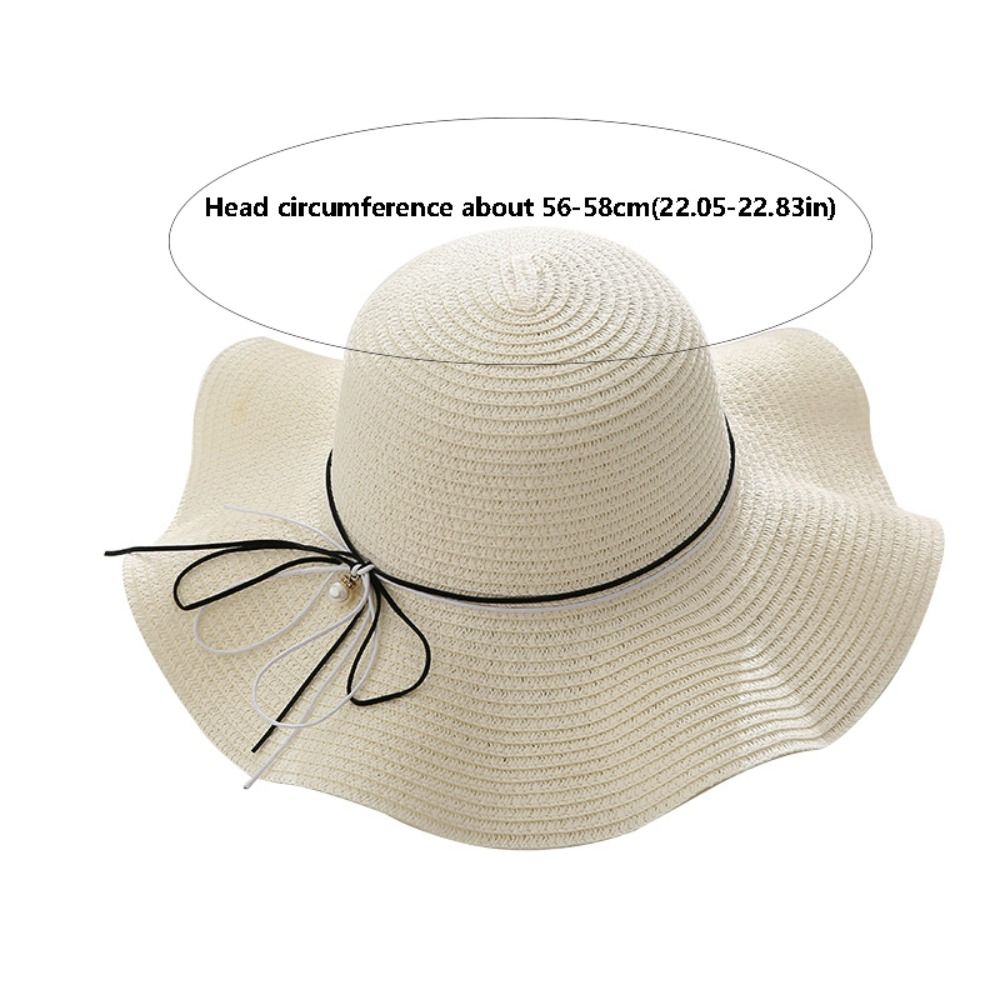 Trendy French Style Pearls Strap Straw Hat Wide Brim Beach Folding Straw Hats Spring Summer Travel Women's Sun Hat Girls