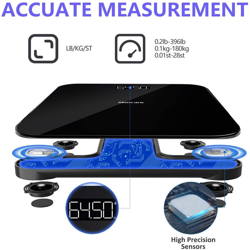 Sinocare Digital Body Weight Scale Bluetooth Bathroom Scale Scale Accurate Smart BMI Digital Scale Ultra Slim Bathroom