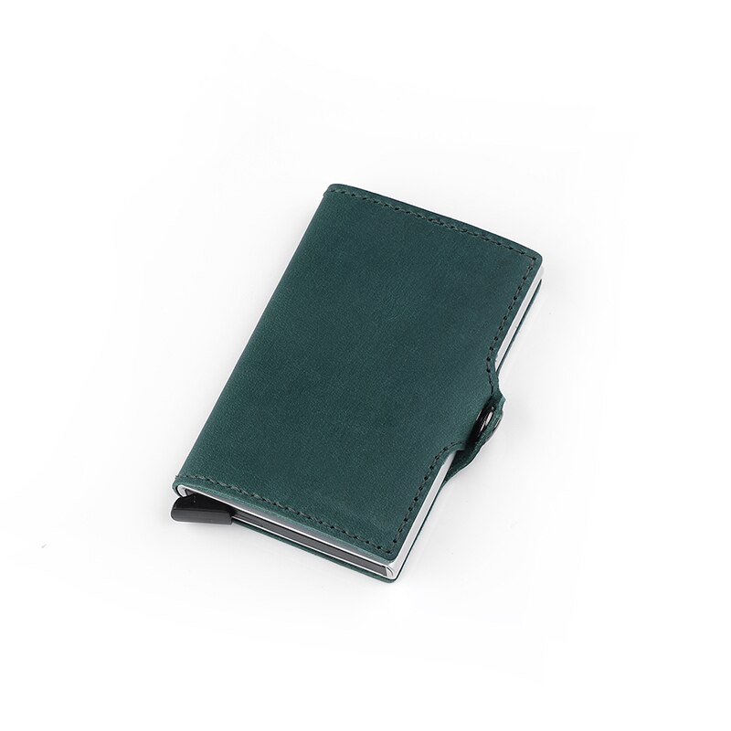 DIENQI Leather Anti Rfid Bank Card Holder Slim Mini id Credit Cardholder Pop Up Security Wallet Creditcard Purse Case Protection: Green