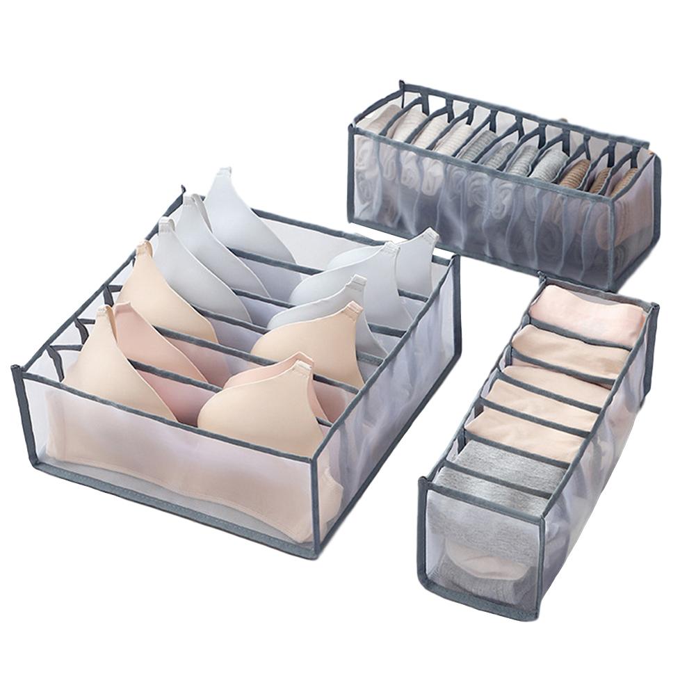 3 Pcs Ondergoed Opbergdozen Voor Bra Ondergoed Sok Sjaals Divider Drawer Closet Organizer Afwerking Container Opbergdozen: Gray