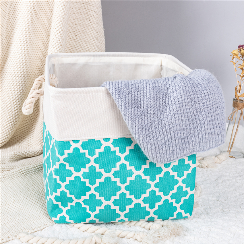 Large Foldable Storage Bin Collapsible Sturdy Fabric Storage Basket Cube Cotton Handles for Organizing Shelf Nursery Toy Closet