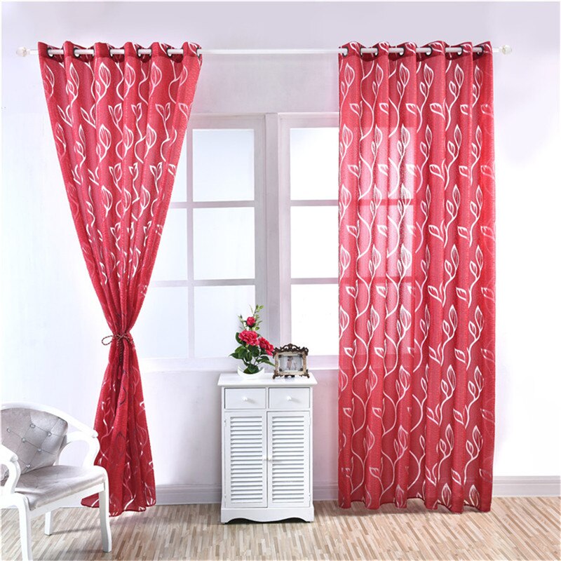 Polyester schermen geperforeerde snijbloemen bladeren bubbelschermen familie slaapkamer woonkamer decoratie gordijnen huisdecoratie: Rood