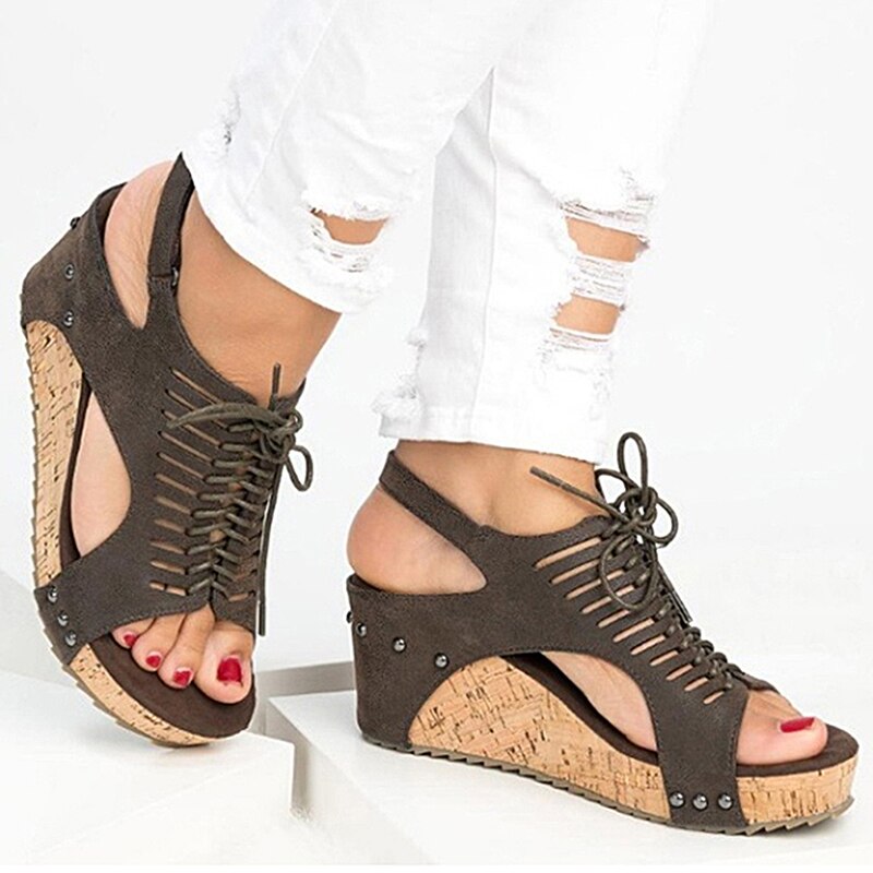 Women's Shoes With Platform Fish Mouth Non-slip Platform Slope Wedge High Heels Buckle Cross-Strap Sandals