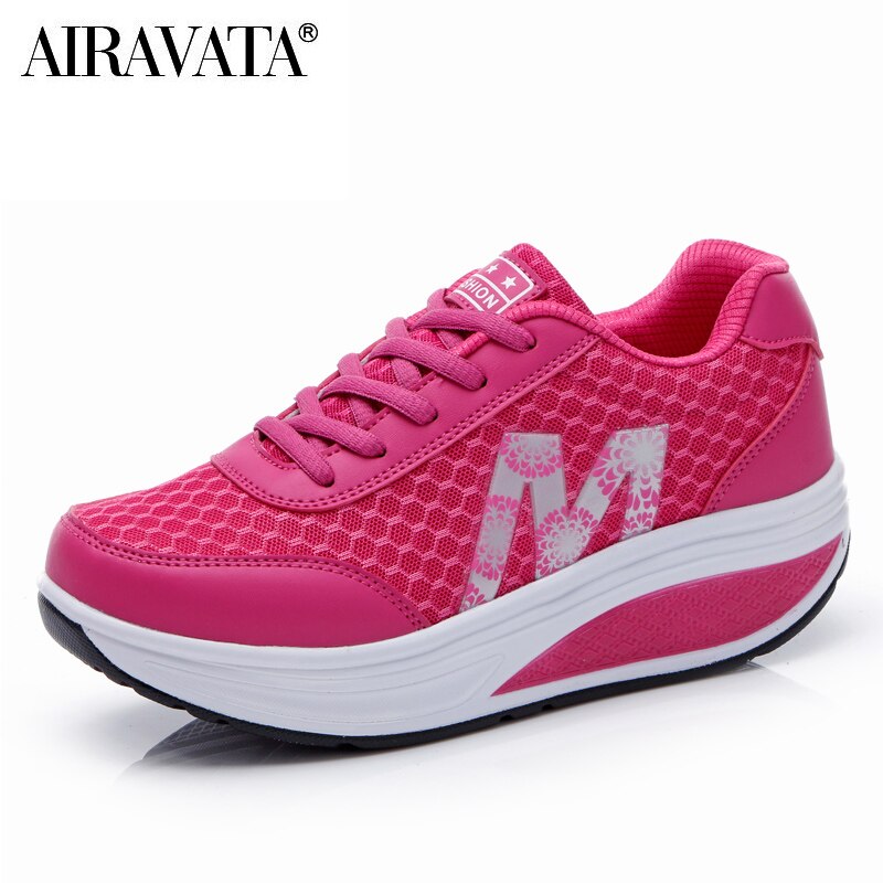 Women's Casual Mesh Breathable Increased Shake Shoes Fitness Shoes Outdoor Casual Shoes: Red / 39