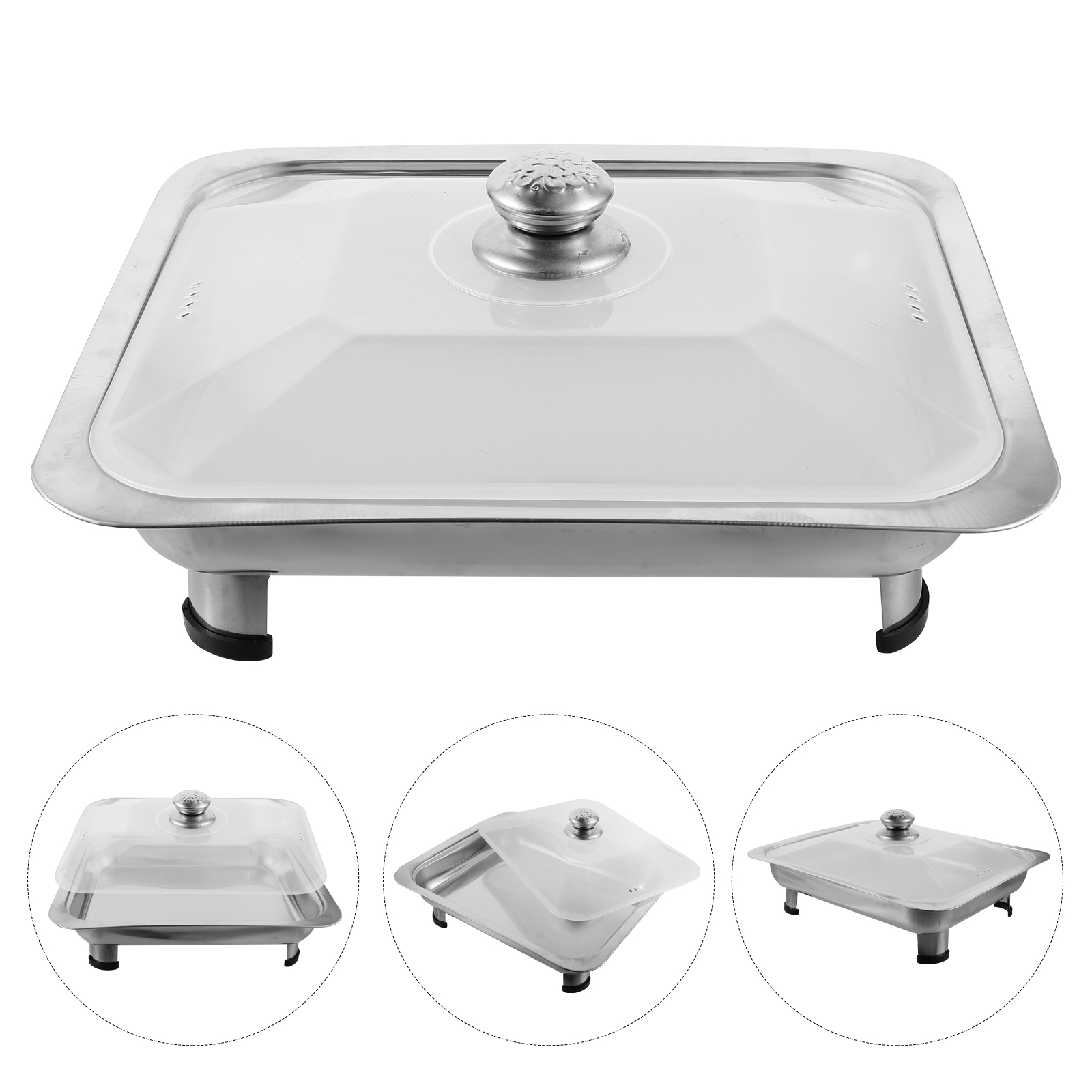 Stainless Steel Dinner Plate Serving Platter Tray with Lid Buffet Reusable Trays Lids Banquet