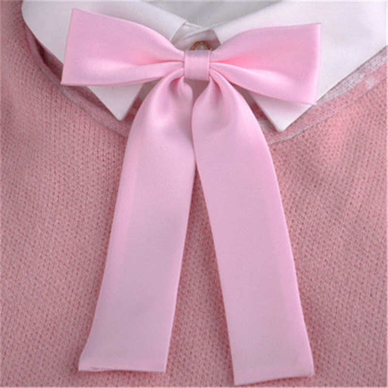 Kawaii – nœud papillon Long de couleur unie pour femmes, pour écolières japonaises, uniforme d&#39;étudiant JK, cravate Cosplay Lolita Gravata Borbolet: Pink