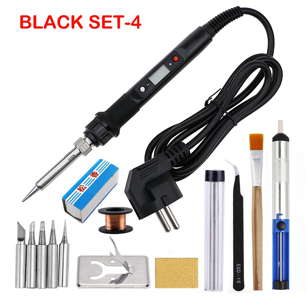 80W Lötkolben Digitale Einstellbare Temperatur Elektrische Solder Station Schweißen Werkzeuge Kit 220V 110V Rework Entlöten Reparatur: 220V EU Plug / Black SET-4