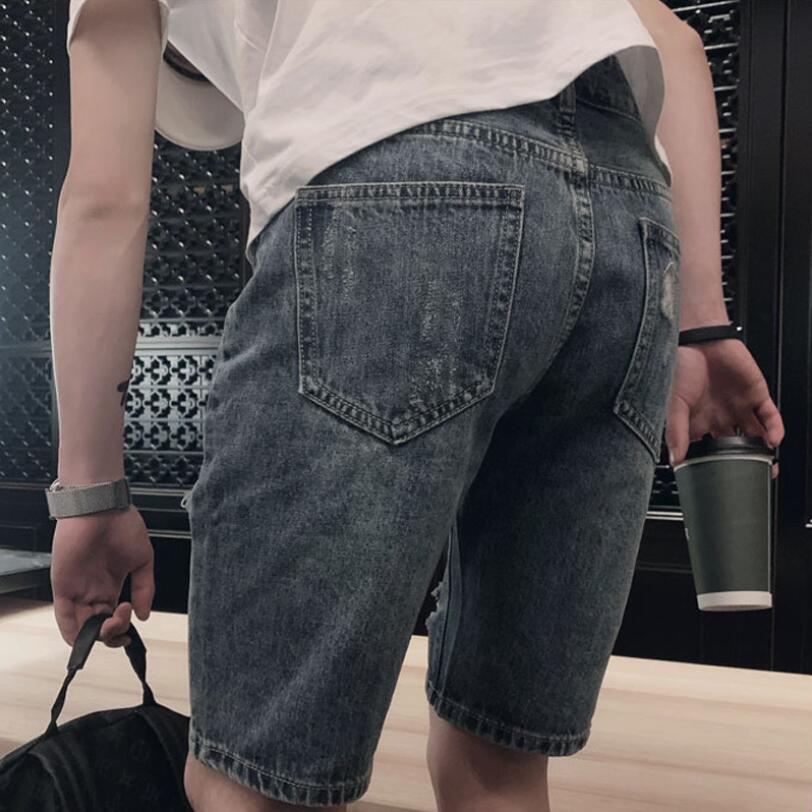 Pantalones cortos vaqueros ajustados para hombre, Shorts informales con agujeros hasta la rodilla, para verano, w1925,