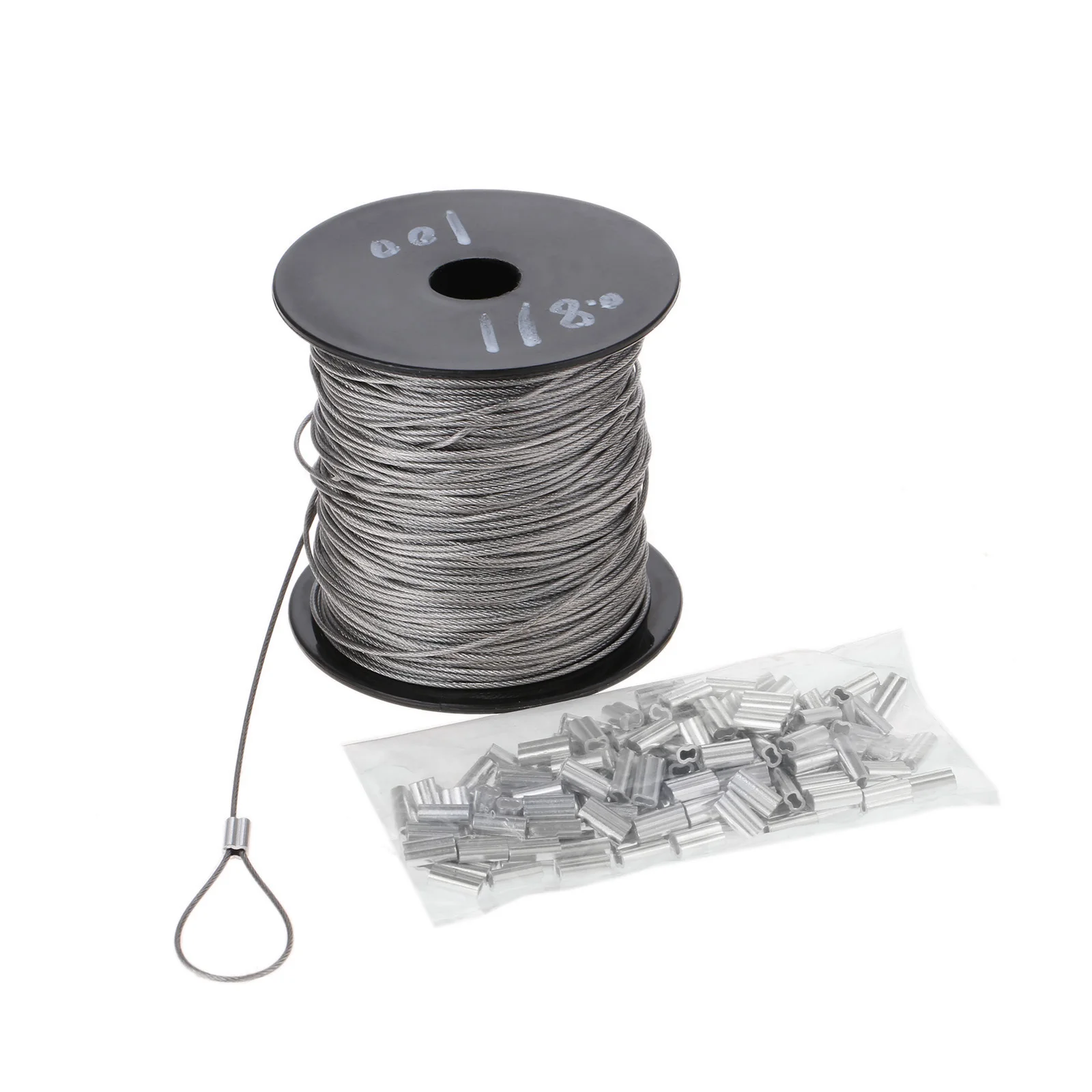 Rostfri Stålwire 100m - 1mm Diameter 7x7 Belagd Kabel - Kit med 150 Krympsprint