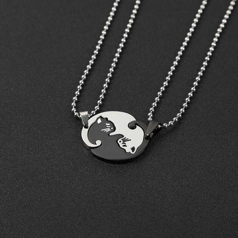 Paar Herz Halskette - Edelstahl - Tier Kat Anhänger - Trendy Schmuck Damen