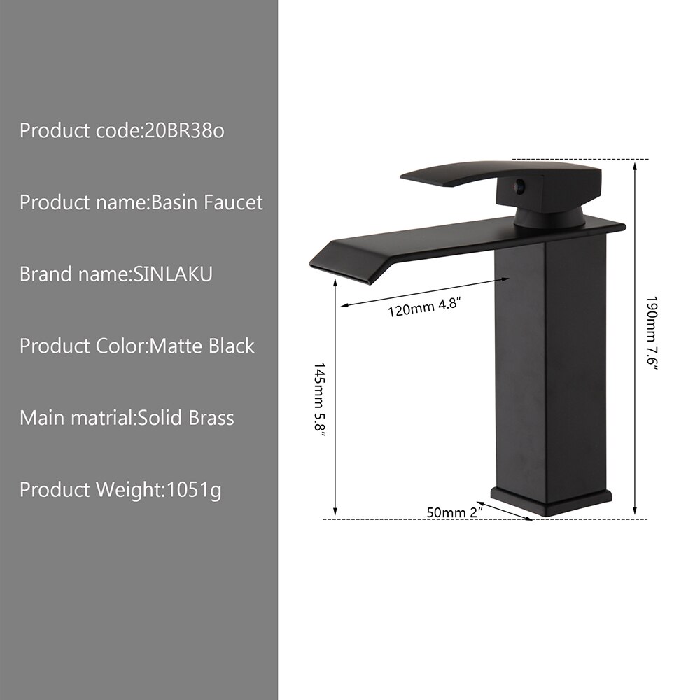 Matte Zwarte Badkamer Wastafel Kraan Rvs Wastafel Sink Mengkraan Waterval Uitloop Badrandcombinaties & Cold Mixer kraan