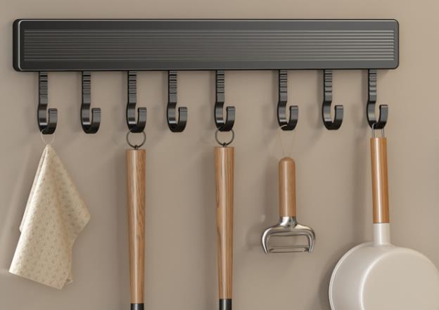 Hooks Kitchen Hook Rack Wall Mounted Hangers Rack Spoon Shovel Chopping Board Organizer Kitchen Accessories Movable Row Hook: Blue