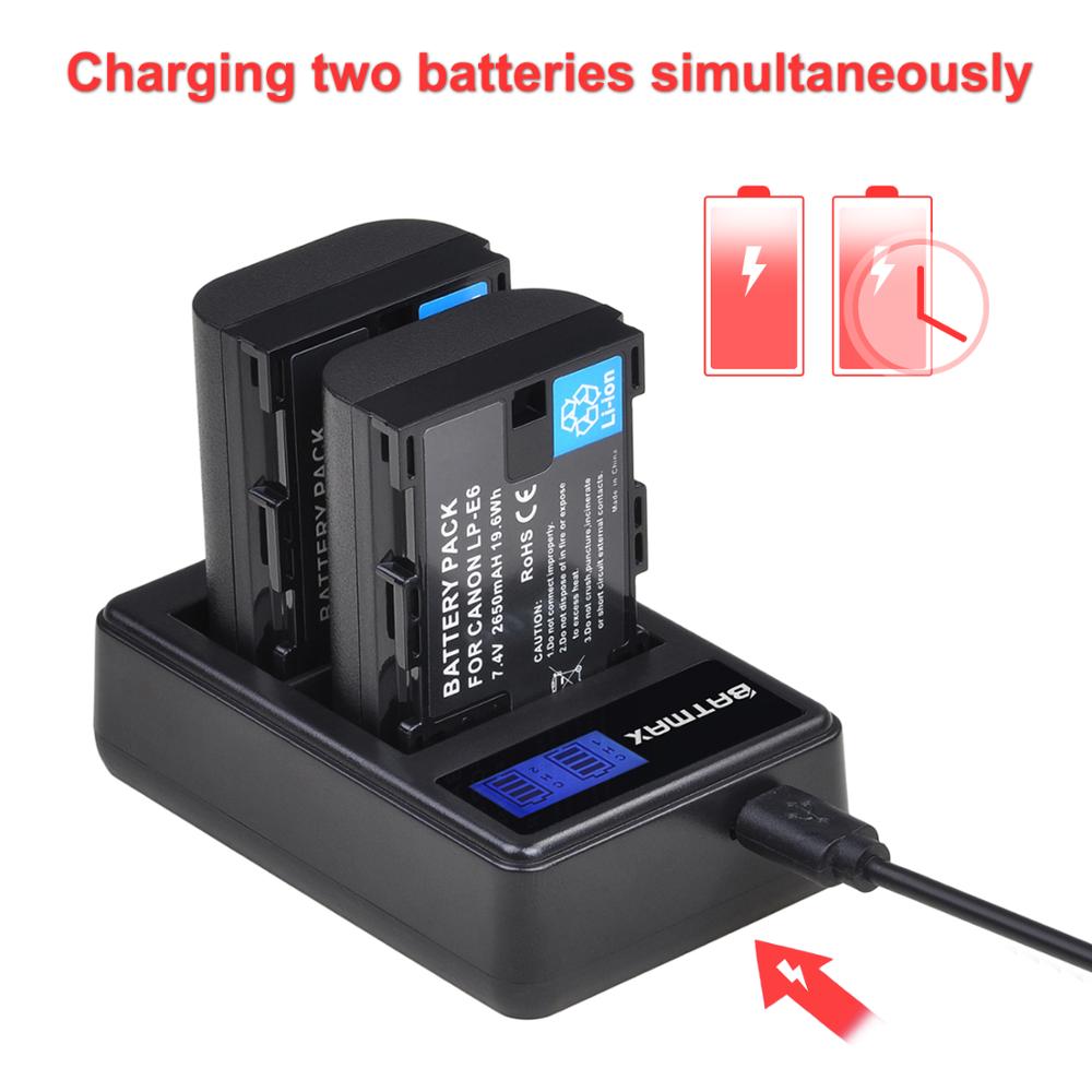 Batmax 2650Mah LP-E6 LPE6 E6 Batterij + Lcd Dual Usb Oplader Voor Canon Eos 5DS R 5D Mark Ii 5D Mark Iii 6D 7D 80D 90D Eos 5DS R