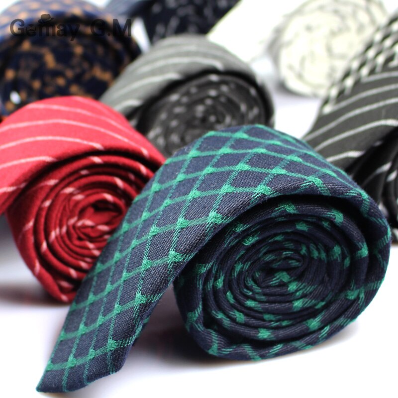 Afslappet bomuldsplaid stribet herrebånd 6cm smalle bryllupsforretning tyndt slips til mænd frisk hals slips halsbånd